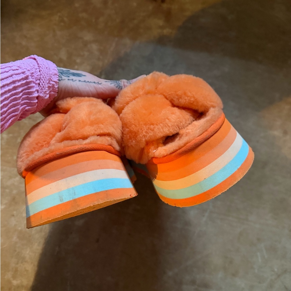 UGG Orange Faux-Fur Platform Slide Sandals - Picture 5 of 6